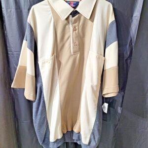 Men's Safe Harbor Cream /Tan/Blue Polo Shirt w/ Modern Color Blocking Sz XL NWT